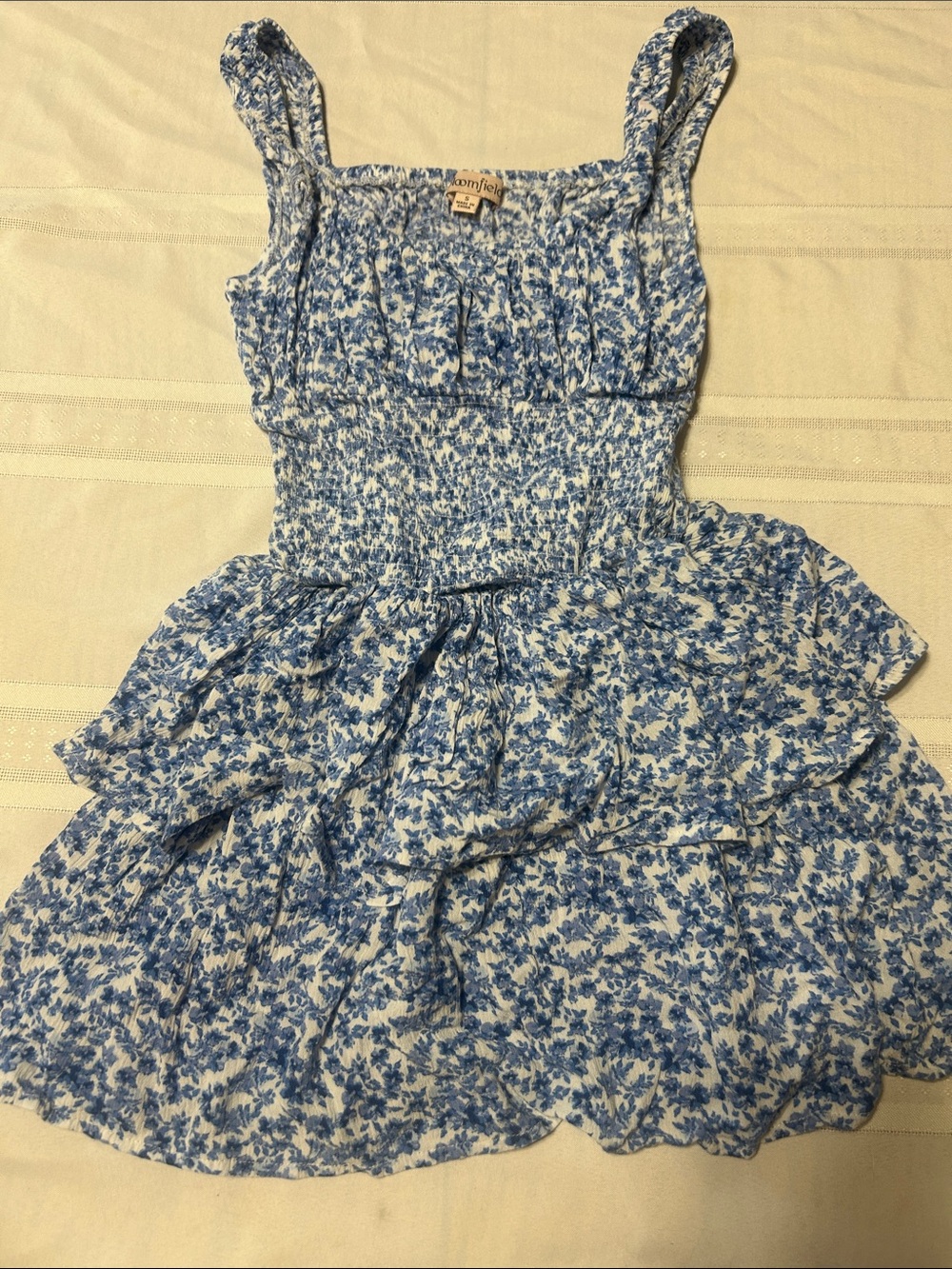 Blue Floral Smocked Mini Dress by Unknown